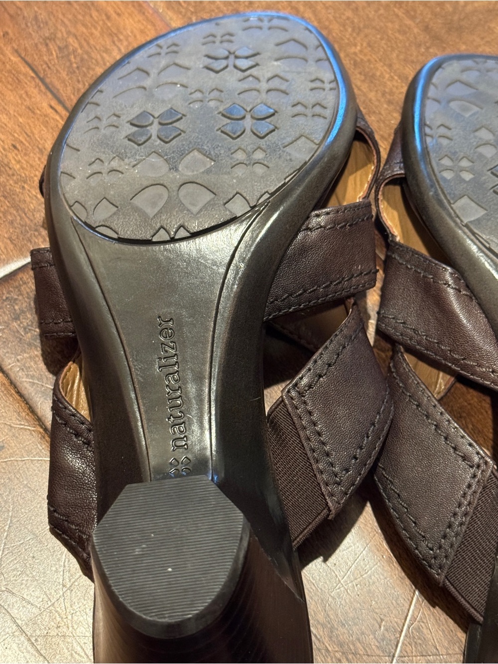 Naturalizer Dark Brown Leather Upper Crisscross Slide Sandals - Picture 8 of 9